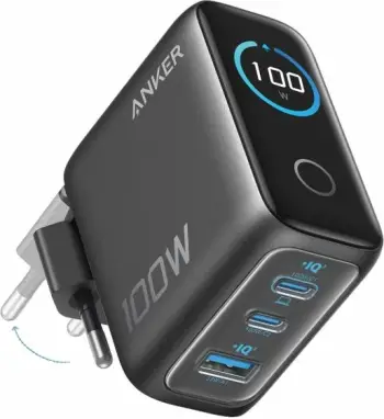 Karikues ANKER B121BGZ1 100W GaN me ekran smart, 3 porta (2x USB-C, 1x USB-A), gri e errët