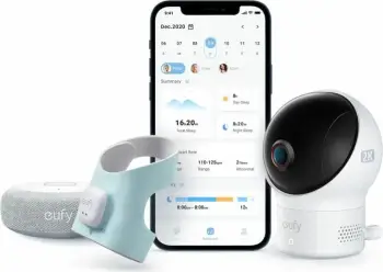 çorape smart monitorimi për bebe + kamerë 2K, Anker Eufy Security Baby S340 (E8340333), monitorim gjumi/ritëm zemre/oksigjen gjaku, njoftime, 0-18 muaj, bardh/mentë