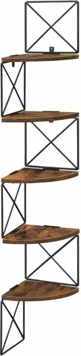 Raft këndi muror VASAGLE LLS851B01, 5 kate, 127.5 × 20 × 20 cm, stil industrial, kafe rustike/zi