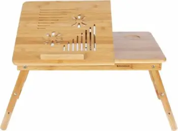 Mbajtëse laptopi SONGMICS LLD002, bambu, e palosshme, e rregullueshme 21-29 cm, 55 x 35 cm, me sirtar, natyrale