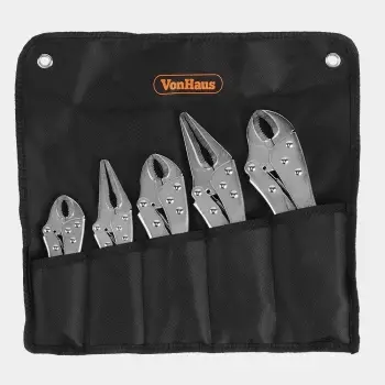 Set pinca bllokuese VONHAUS 3500142 5 copë (125–250 mm), argjendtë, me çantë të zezë