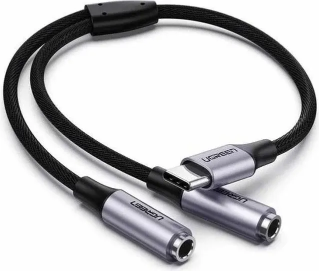 Adapter audio USB-C në 2x 3.5 mm UGREEN 30732, 25 cm, argjend, polybag - 1