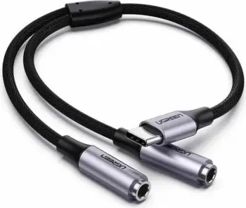 Adapter audio USB-C në 2x 3.5 mm UGREEN 30732, 25 cm, argjend, polybag