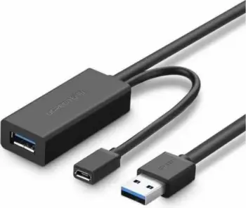 Kabllo zgjatëse USB 3.0 aktive UGREEN 20826, 5 m, me port micro USB për energji, e zezë