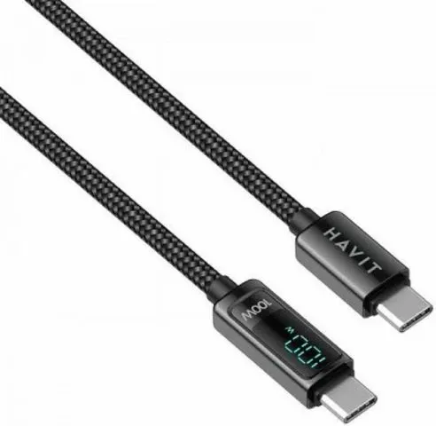 kabllo karikimi USB-C në USB-C HAVIT HV-CB6247, 100W, 2m, me LCD, e zezë - 2