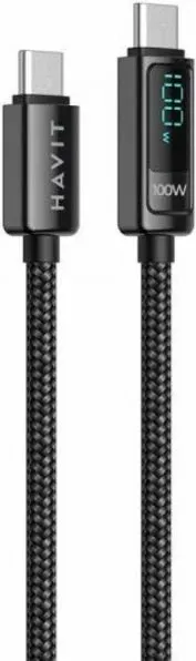kabllo karikimi USB-C në USB-C HAVIT HV-CB6247, 100W, 2m, me LCD, e zezë - 3