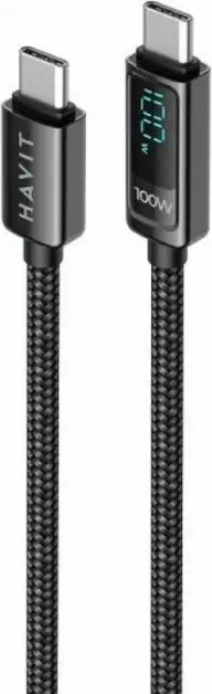 kabllo karikimi USB-C në USB-C HAVIT HV-CB6247, 100W, 2m, me LCD, e zezë