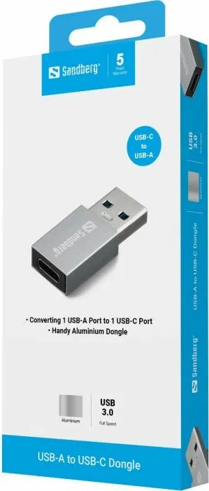 adapter USB-A në USB-C SANDBERG 136-46, USB 3.1 Gen 1/3.0/2.0/1.1, argjend - 2
