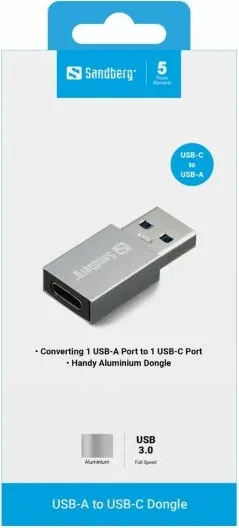 adapter USB-A në USB-C SANDBERG 136-46, USB 3.1 Gen 1/3.0/2.0/1.1, argjend - 3