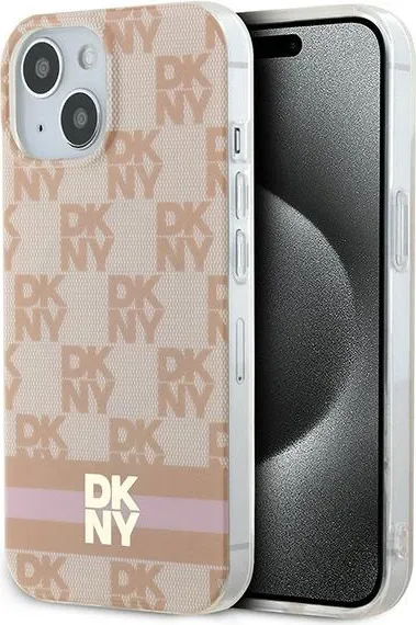 Mbështjellës DKNY IML Checkered Mono Pattern & Printed Stripes MagSafe për iPhone 15/14/13, Rozë - 1