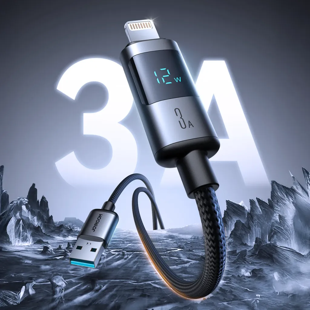 Kabllo Joyroom S-A16 Pro Prism Series USB-A në Lightning me ekran LED, 1.2m, 3A, e zezë - 2