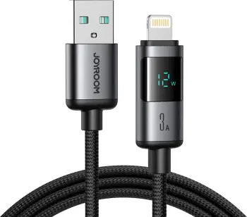 Kabllo Joyroom S-A16 Pro Prism Series USB-A në Lightning me ekran LED, 1.2m, 3A, e zezë