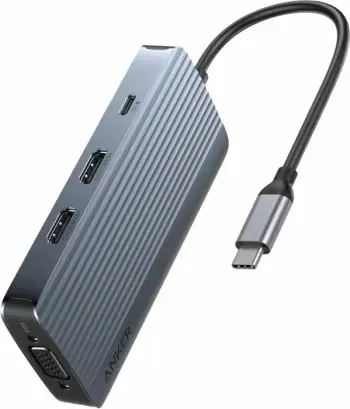 Hub USB-C ANKER PowerExpand A83790A2, 8-në-1, triple display, 2x HDMI + VGA, USB-A/USB-C 5Gbps, PD pass-through 85W, gri