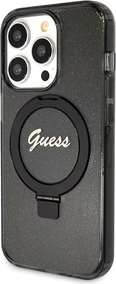Mbështjellës Guess Ring Stand Script Glitter MagSafe për iPhone 14 Pro Max, i zi - 2