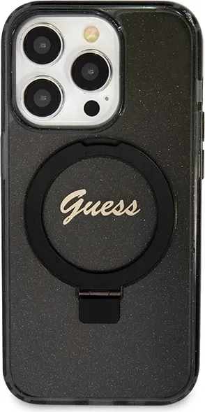 Mbështjellës Guess Ring Stand Script Glitter MagSafe për iPhone 14 Pro Max, i zi - 3