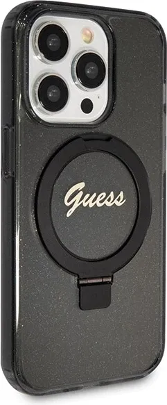 Mbështjellës Guess Ring Stand Script Glitter MagSafe për iPhone 14 Pro Max, i zi - 4