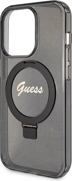 Mbështjellës Guess Ring Stand Script Glitter MagSafe për iPhone 14 Pro Max, i zi - 6