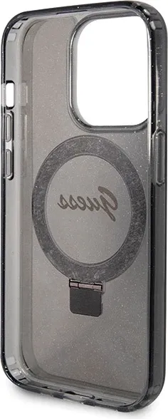 Mbështjellës Guess Ring Stand Script Glitter MagSafe për iPhone 14 Pro Max, i zi - 7