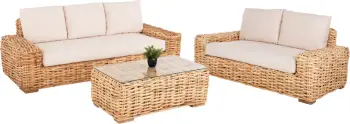 Set salloni për jashtë TROPEL FH11941, 3 pjesë, ratan natyral & jastëkë të bardhë