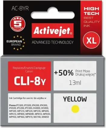 Katridzh boje ActiveJet CLI-8Y (AC-8YR) XL 13 ml, verdhë