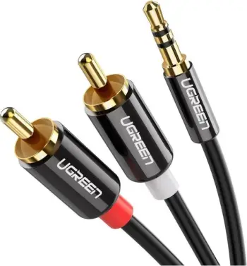 Kabllo audio UGREEN 3.5mm male në 2xRCA male 10584, 2m, e zezë