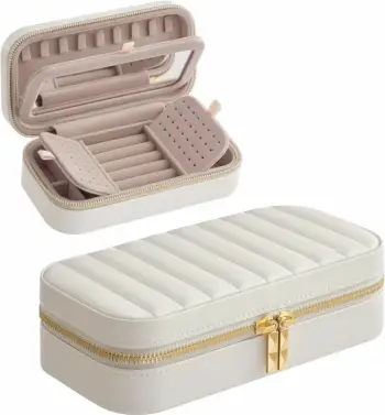 kuti bizhuterish portable SONGMICS HOME ANAH JBC180W01 10.5×20.5×6 cm me pasqyrë, PU lëkurë, me zinxhir, e bardhë e mjegullt