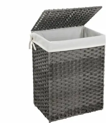 Shportë rrobash SONGMICS LCB51WG 90L me kapak, me doreza, e palosshme, gri