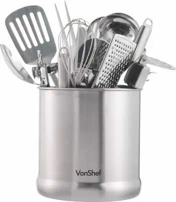 Mbajtës veglash kuzhine VonShef 1507143, çelik inox, deri 20 vegla, 17.5 x 17.5 cm, argjendtë