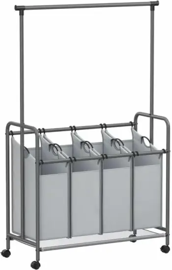 Shportë rrobash SONGMICS RLS44GS, 4 ndarje, 4x50 L (200 L), me rrota dhe frenë, me shufër varëse, gri
