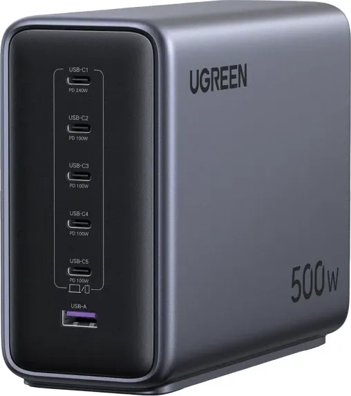 Karikues USB desktop UGREEN Nexode 55550B 500W GaN, 6 porta (5xUSB-C, 1xUSB-A), Space Gray - 2