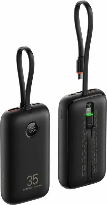 bateri portative (powerbank) VEGER W1188, 10000 mAh, 35 W, kabllo të integrume USB-C/Lightning, e zezë