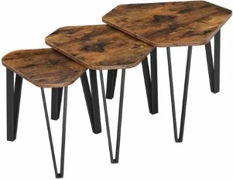Set tavolinash anësore VASAGLE ALINRU LNT14BXV1, 3 copë, stil industrial/rustik, Rustic Brown/zi - 1