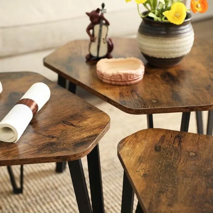 Set tavolinash anësore VASAGLE ALINRU LNT14BXV1, 3 copë, stil industrial/rustik, Rustic Brown/zi - 3