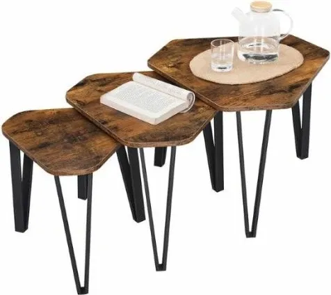 Set tavolinash anësore VASAGLE ALINRU LNT14BXV1, 3 copë, stil industrial/rustik, Rustic Brown/zi - 4