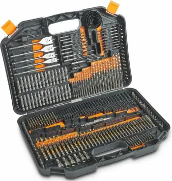 Set maje shpimi VONHAUS 3515384, 246 copë, për dru/metal/beton, me kasë, zi/portokalli