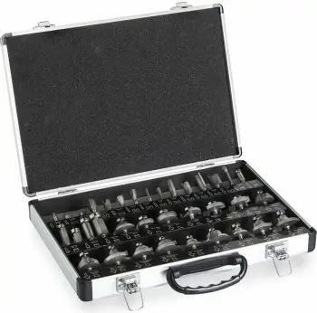 Set frezash për router VONHAUS 3515325, 35 copë, 1/4\" (6.35 mm), TCT, me kuti alumini