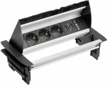 Prizë e integrume për tavolinë GTV AE-PBC3GS2U-53BKS, 3x 230V + 2x USB, kabllo 1.5m, IP20, gri