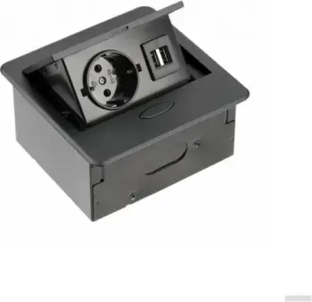 Prizë e integruar GTV AVARO AE-PB1SAVA-20, 1x230V + 2xUSB-A, kabllo 1.5m, e zezë