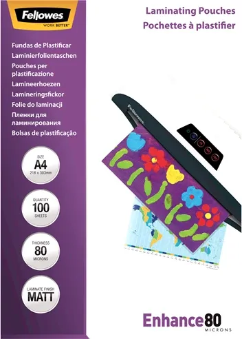 xhepa laminimi Fellowes A4, matte, 80 mikron, paketim 100 copë - 1