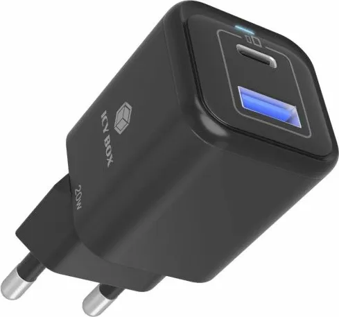 Karikues ICYBOX IB-PS1020-PD 20W, USB-C PD + USB-A, i zi, set 1 copë - 1
