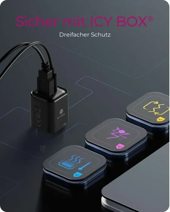 Karikues ICYBOX IB-PS1020-PD 20W, USB-C PD + USB-A, i zi, set 1 copë - 2