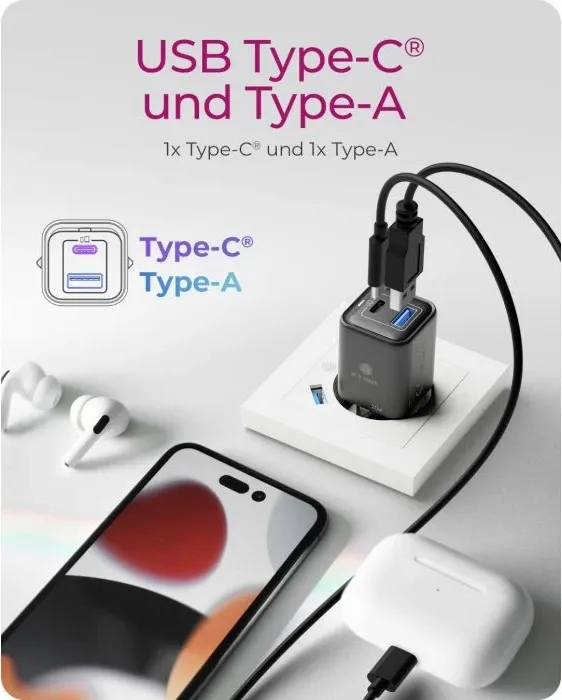 Karikues ICYBOX IB-PS1020-PD 20W, USB-C PD + USB-A, i zi, set 1 copë - 5