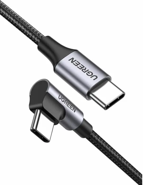 kabllo USB-C në USB-C UGREEN 50125, 60W, 2m, kënd 90°, e thurur najloni, e zezë/argjend - 1
