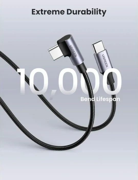 kabllo USB-C në USB-C UGREEN 50125, 60W, 2m, kënd 90°, e thurur najloni, e zezë/argjend - 3