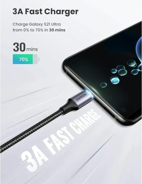 kabllo USB-C në USB-C UGREEN 50125, 60W, 2m, kënd 90°, e thurur najloni, e zezë/argjend - 6
