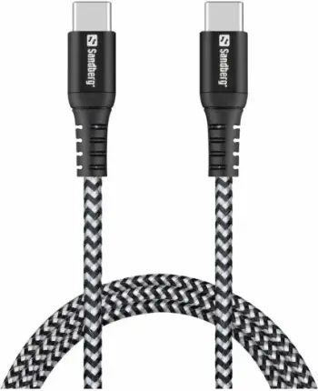 Kabllo USB Sandberg Survivor USB-C në USB-C, 1 m, bardh e zi