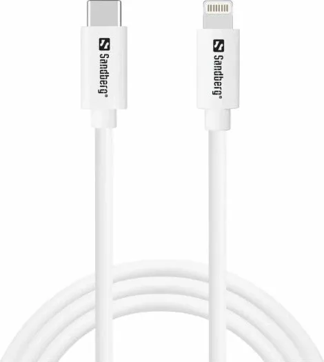 Kabllo karikimi USB-C në Lightning SANDBERG 136-58, 1 m, MFi, e bardhë - 1