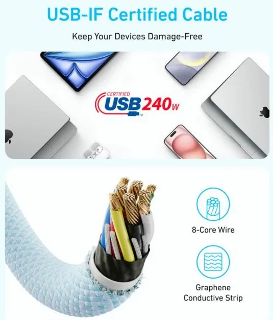 Kabllo USB-C në USB-C Anker Zolo A8060H11 240W 1m e zezë - 3