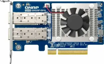 Kartë rrjeti QNAP QXG-25G2SF-E810, 25GbE, 2x SFP28, PCIe Gen4 x8, low-profile, set me 3 mbrojtëse, blu