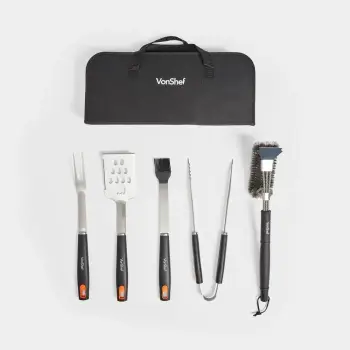 Set veglash për BBQ VonShef 1000384, 5 copë, me çantë ruajtjeje, e zezë